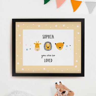 Personalised Scandi Animals Black Poster Frame