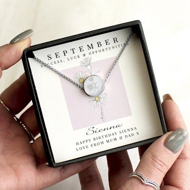 Personalised September Birth Flower Necklace and Box