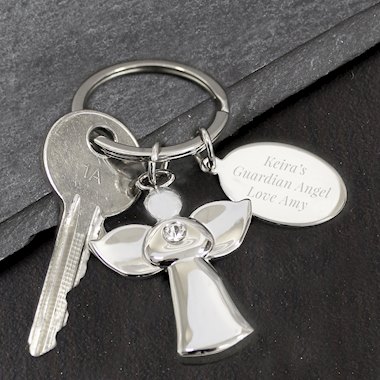 Personalised Silver Plated Guardian Angel Keyring