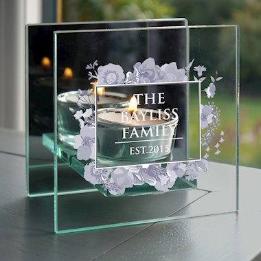 Personalised Soft Watercolour Mirrored Glass Tea Light Candle Holder