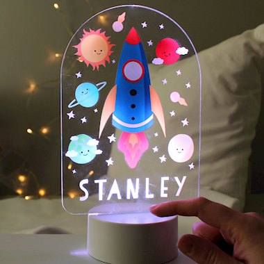 Personalised Space Rocket LED Colour Changing Night Light