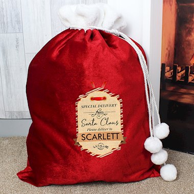 Personalised Special Delivery Pom Pom Red Santa Sack