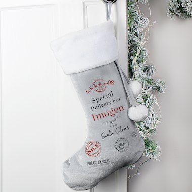 Personalised Special Delivery Silver Grey Stocking (New for Xmas 2024)