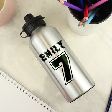 Personalised Sports Number Silver Drinks Bottle