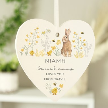 Personalised Spring Bunny Wooden Heart Ornament