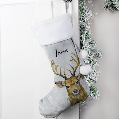 Personalised Stag Silver Grey Stocking (New for Xmas 2024)