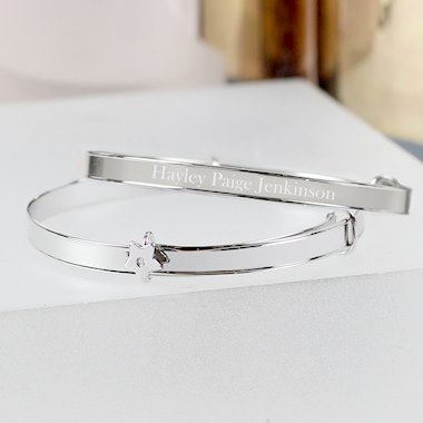 Personalised Sterling Silver Babys Expanding Diamante Star Bracelet