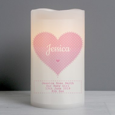 Personalised Stitch & Dot Baby Girl Night Light LED Candle