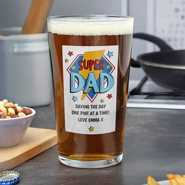 Personalised Super Dad Printed Beer Glass