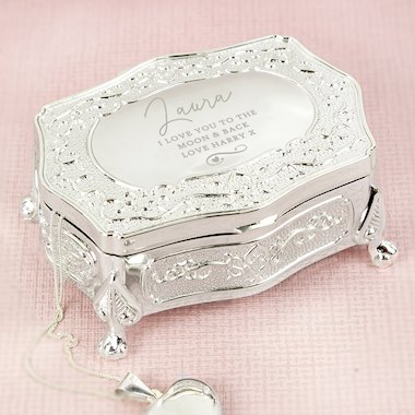 Personalised Swirls & Hearts Small Antique Trinket Box