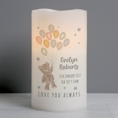 Personalised Teddy & Balloons Nightlight LED Candle