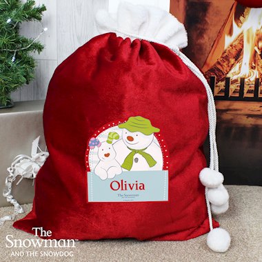 Personalised The Snowman and the Snowdog Pom Pom Santa Sack