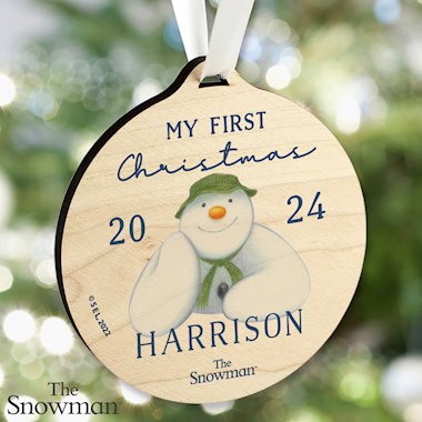 Personalised The Snowman My First Christmas Round Wooden Decoration