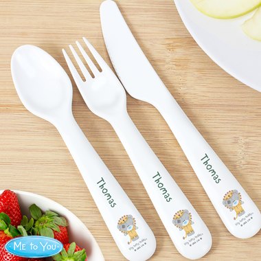 Personalised Tiny Tatty Teddy Jungle Animals Plastic 3 Piece Cutlery Set