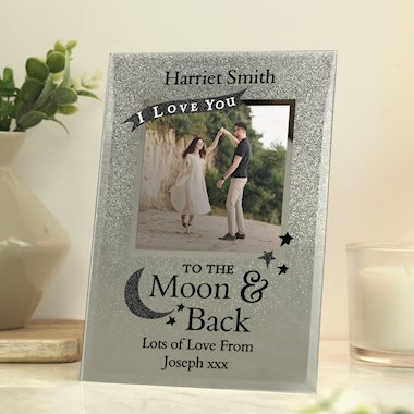 Personalised To the Moon and Back 4x4 Glitter Glass Photo Frame
