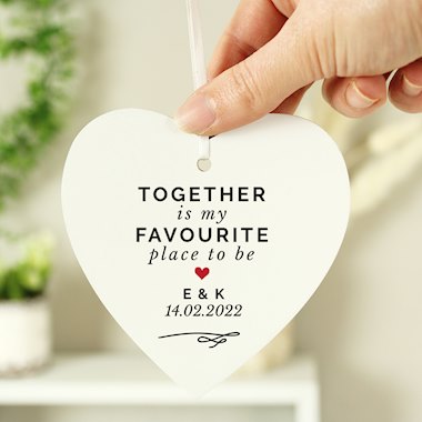 Personalised Together Is My Favourite Place Wooden Heart Decoration