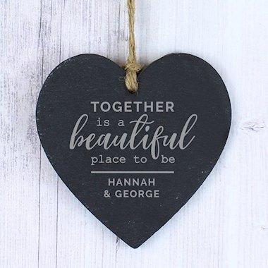Personalised Together Slate Heart Decoration