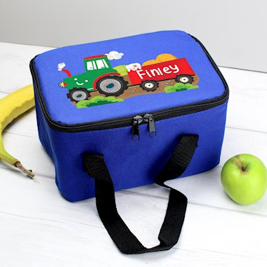 Personalised Tractor Blue Lunch Bag