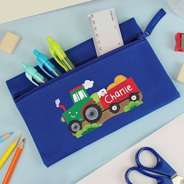 Personalised Tractor Blue Pencil Case