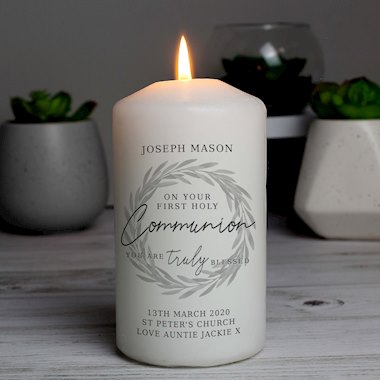 Personalised Truly Blessed First Holy Communion Pillar Candle