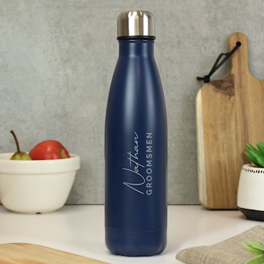 Personalised Two Lines Navy Metal Insulated Drinks Bottle