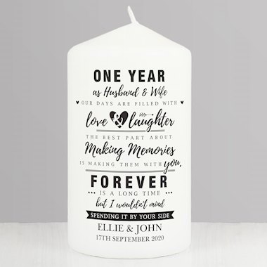 Personalised Typography Anniversary Pillar Candle