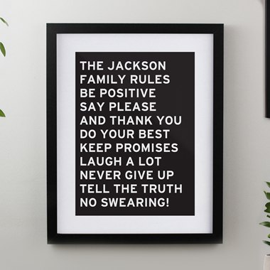 Personalised Typography Black Poster Frame