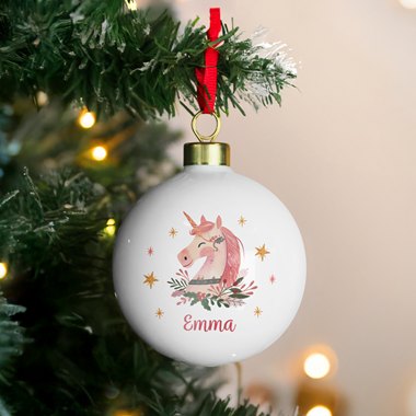 Personalised Unicorn Christmas Bauble