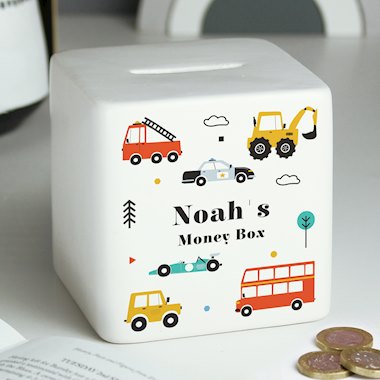 Personalised Vehicles Ceramic Square Money Box