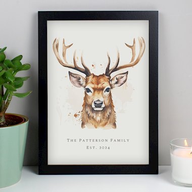 Personalised Watercolour Stag A4 Framed Print (New for Xmas 2024)