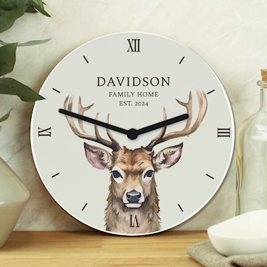 Personalised Watercolour Stag Wooden Clock (New for Xmas 2025)