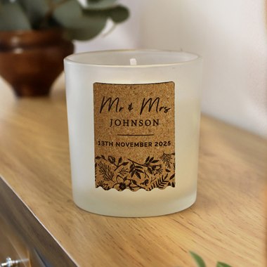 Personalised Wedding Cork Label Scented Candle Jar