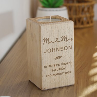 Personalised Wedding Wooden Tealight Holder