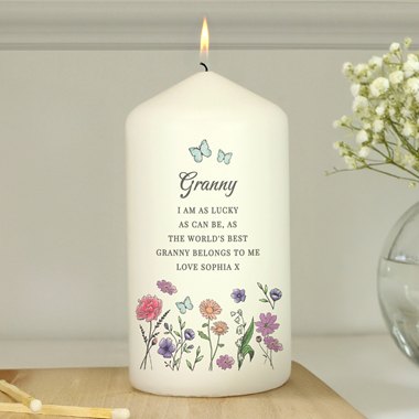 Personalised Wild Flowers Pillar Candle