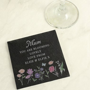 Personalised Wild Flowers Slate Coaster