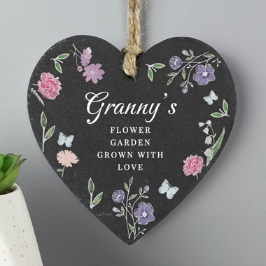 Personalised Wild Flowers Slate Heart