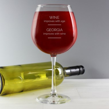 Personalised Wine Improves with Age Bottle of Wine Glass