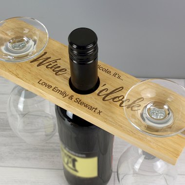 Personalised Wine Oclock Wine Glass & Bottle Holder