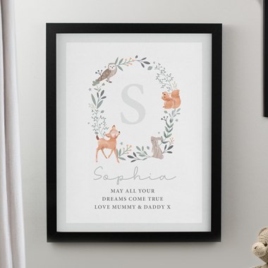 Personalised Woodland Initial Black Poster Frame