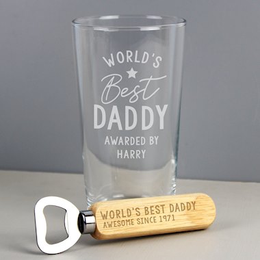 Personalised Worlds Best Pint Glass & Bottle Opener