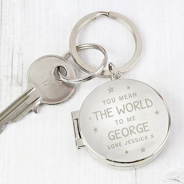 Personalised You Mean The World To Me Round Photo keyring