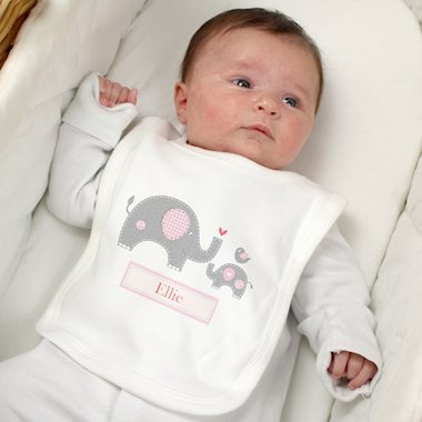 Personalised Pink Elephant 0-3 Months Baby Bib