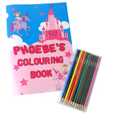 Personalised Princess & Unicorn Colouring Book with Pencil Crayons