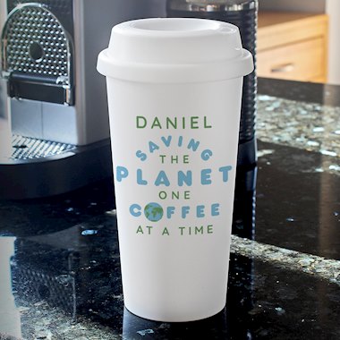Personalised Saving the Planet Insulated Reusable Eco Travel Cup