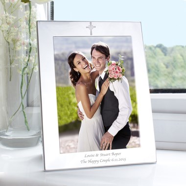 Personalised Silver 5x7 Portrait Cross Photo Frame