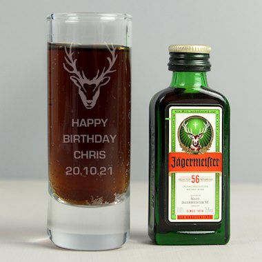 Personalised Stag Shot Glass and Miniature Jagermeister