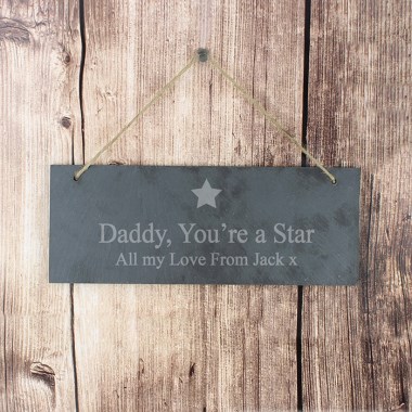 Personalised Star Motif Hanging Slate Plaque Sign