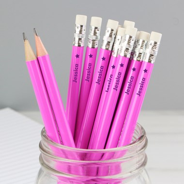 Personalised Star Motif Pink Pencils