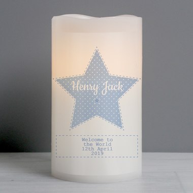 Personalised Stitch & Dot Baby Boy Nightlight LED Candle