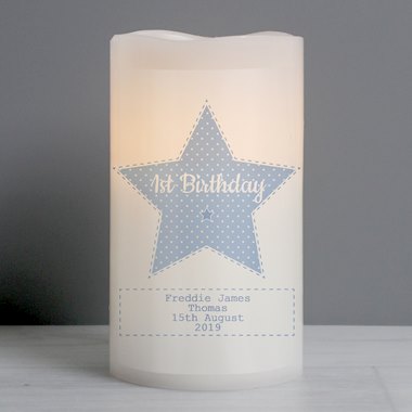 Personalised Stitch & Dot Baby Boy Nightlight LED Candle